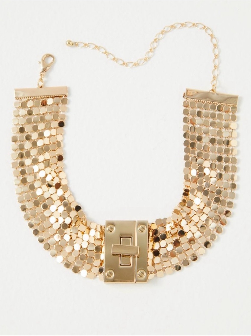 NWT Free People Magic Gold Chainmail Choker Mesh Lock Statement Necklace Boho